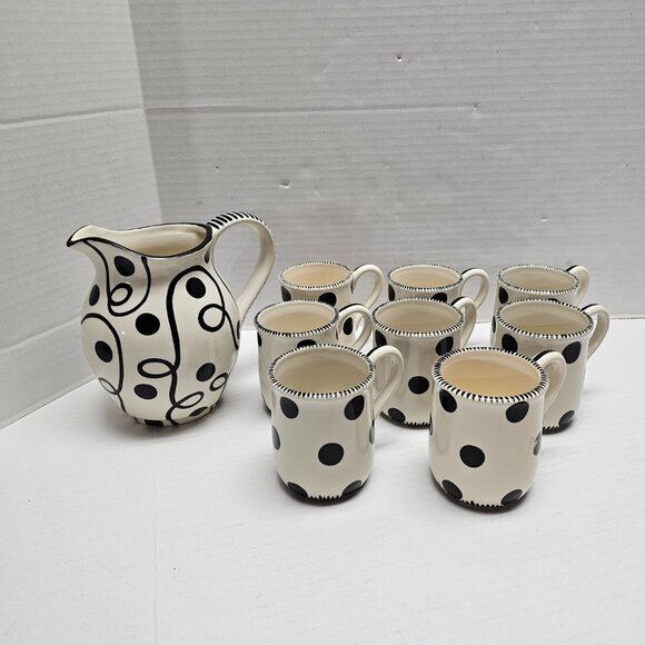 4 Ceramic M Bagwell Mix & Match Polka Dot Black White Striped Mugs Cups Lot #2 - Picture 4 of 6